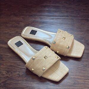 White House Black Market Stylish Tan Slide Sandals